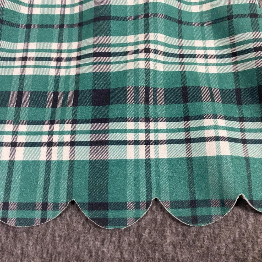 Girls Sz 7/8 Green Plaid Scalloped Hem A-Line Skirt Elastic Waist Preppy School